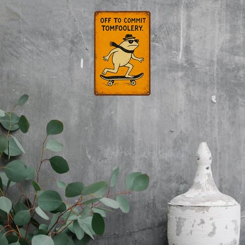 Skateboarding Frog Metal Sign - Funny Wall Art with Quote
