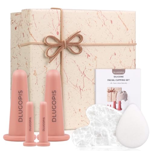 Facial Cupping Set & Gua Sha Tool - Pink Silicone Cupping Kit for Skincare