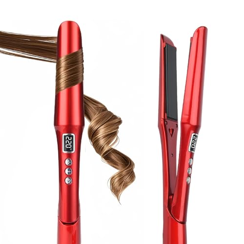 PRITECH 2-in-1 Hair Straightener and Curler - Red, Titanium & Ceramic