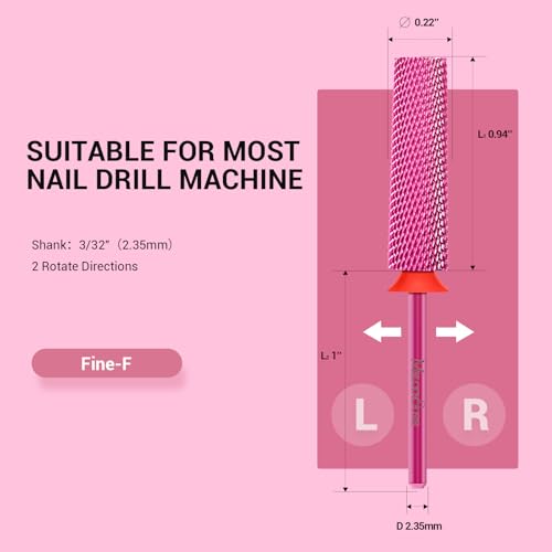 MelodySusie Pink Blossom Fine Tapered Nail Drill Bits 3/32'' Carbide for Manicure & Pedicure