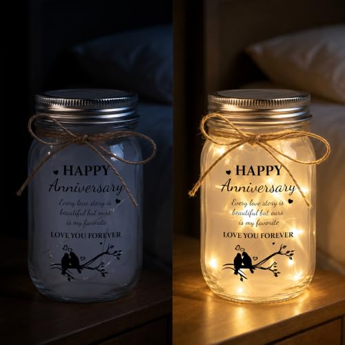Cardinal Couple Anniversary Mason Jar LED Light - Romantic Gift