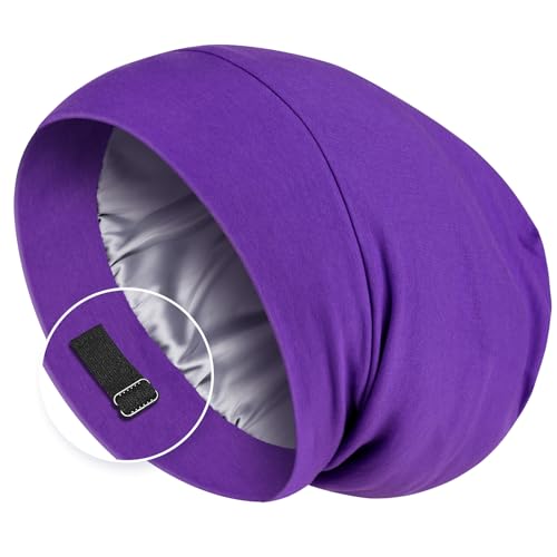 Medium Purple Satin Sleep Bonnet for Women & Men - Adjustable Hair Wrap, Stay On All Night