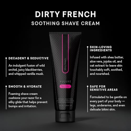 Pure Romance - Vuluxe Shaving Cream for Women - Dirty French (7 fl oz) - Prevents Razor Bumps & Irritation - Orchid, Blackberries, Vanilla - Foaming Shave Cream Moisturizer - Skin Care & Self Care