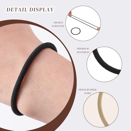 Black Elastic Hair Ties 4mm Pack of 50, Durable Ponytail Holders for Kids & Women