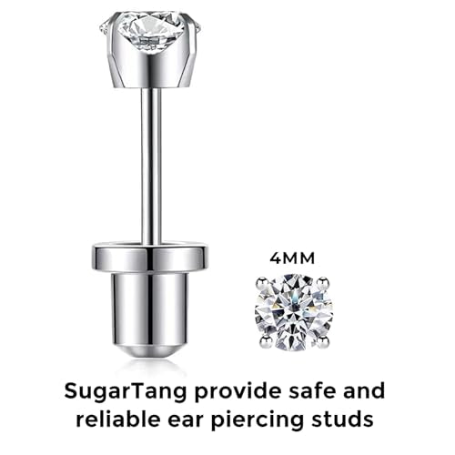 Ear Piercing Kit | Disposable Ear Piercing Gun Kit Made in 316L Surgical Stainless Steel 4mm - 4prong Cubic Zirconia | At Home Self Piercing Kit with Earrings Studs