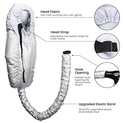 Segbeauty Bonnet Hooded Hair Dryer Attachment - Extra Large Silver Heat Cap