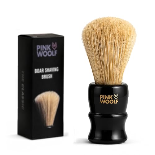 Pink Woolf Black 25mm Boar Shaving Brush for Men, Exfoliating Wet Shave Brush