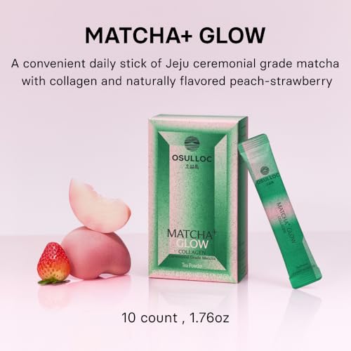 Osulloc Collagen Matcha Drink Mix - Strawberry & Peach Flavor, 10 Count