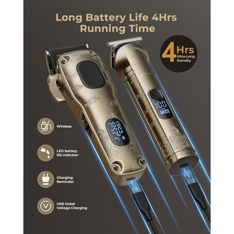 VGRPRO Hair Clippers for Men Professional, Cordless Hair Clippers for Hair Cutting, Mens Clippers and Trimmers Set, Electric Hair Trimmer for Men with Package Case (Gloden)