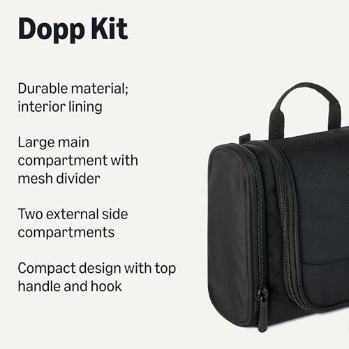 Amazon Essentials Hanging Toiletry Bag - Durable Polyester, Large Capacity, Compact Design
