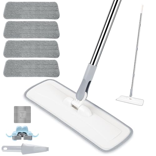 wlich Microfiber Floor Mop - 55" Extendable with 4 Reusable Pads
