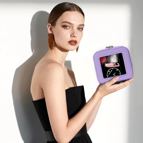 Purple Small Clear Makeup Bag Travel Organizer Compact Cosmetic Case