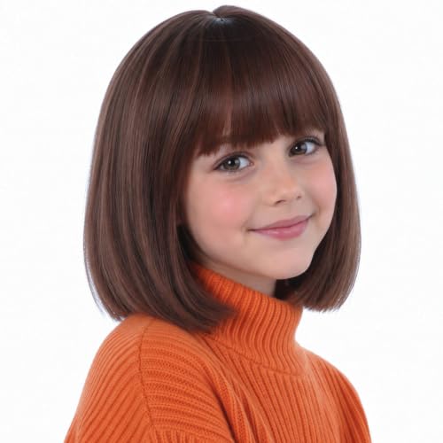 Lavviiqa Kids Brown Bob Wig with Bangs - 11in Short Brunette Wig (Variation: Brown)