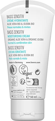 Lavera Basis Sensitive Aloe Vera Moisturizing Face Cream - Organic Vegan Skin Care, All Skin Types, 1.69 Fl Oz