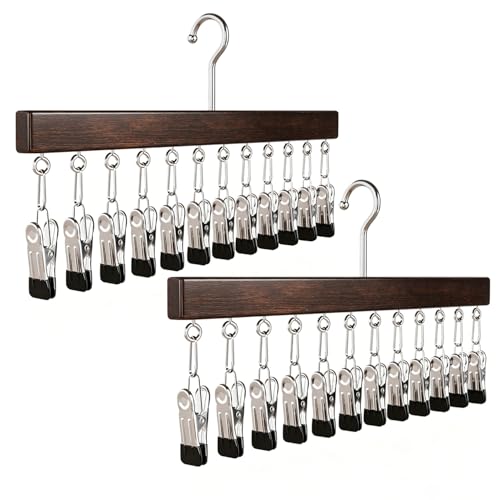 Wooden Pants Hangers with Clips - 2 Pack for Closet Organization