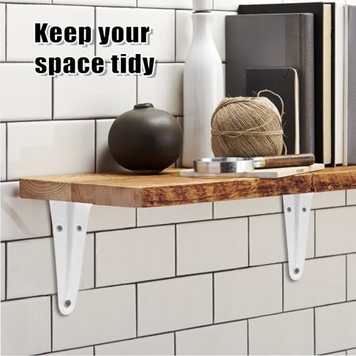 Heavy Duty White Shelf Brackets 8x10 Inch - 4 Pack with Anchors