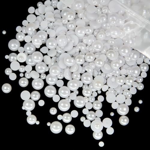 qiipii 51g White Half Pearls Mix for DIY Crafts, 4mm-10mm