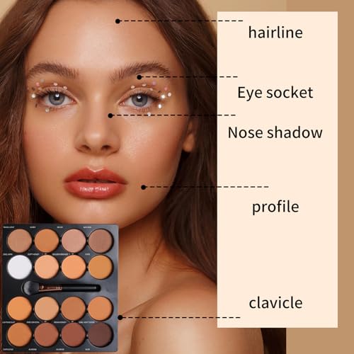 16 Color Powder Contour Palette, Matte Contouring Makeup Kit, Professional Facial Beauty Cosmetic Makeup, Medium to Dark