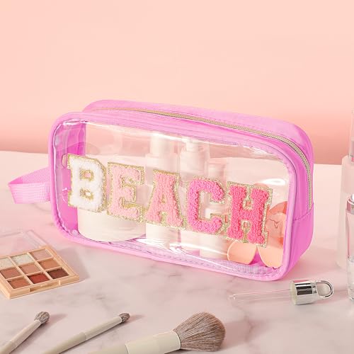 Kacctyen Pink Chenille Letter Makeup Bag - Waterproof Travel Pouch