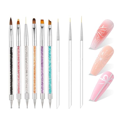 9-Piece Nail Art Brush Set - Dual-Ended Tools for DIY Designs