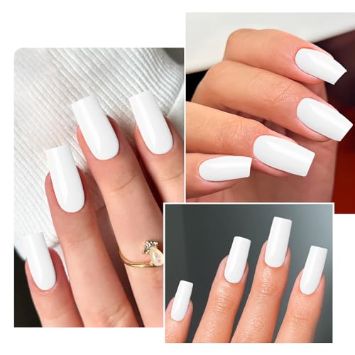 120pc White Square Press On Nails - Medium Long Ballerina Style