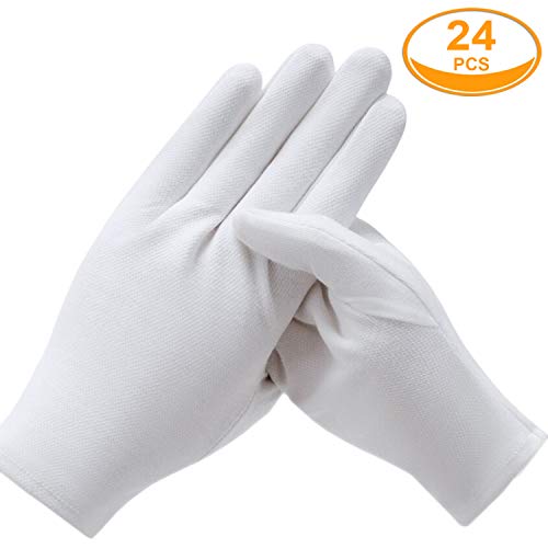 12 Pairs White Cotton Gloves for Serving, Inspection & Eczema Care