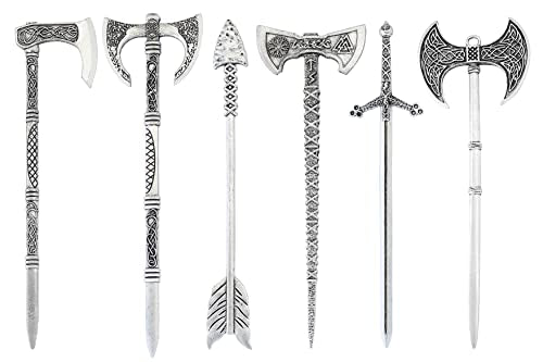 GuoShuang Celtic Viking Hair Sticks & Clips - 6 Pack Nordic Hair Accessories for Women