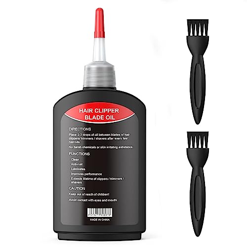 Opove Premium Hair Clipper Blade Lubricating Oil for Clippers, Trimmers, Groomers, Rust Prevention, 4.05oz/120ml, 1 Pack with Clean Brushes