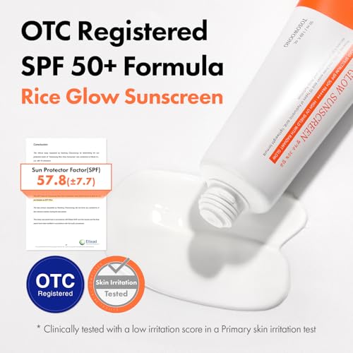 TOSOWOONG Rice Glow Sunscreen SPF 50+ - Hydrating Korean Skincare, 1.69 fl oz