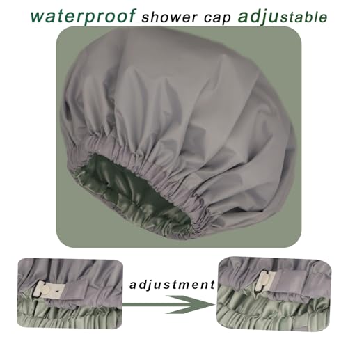 Genergy 2-Pack Satin Lined Shower Caps for Women - Light Grey & Apricot, Adjustable, Waterproof, Frizz-Free