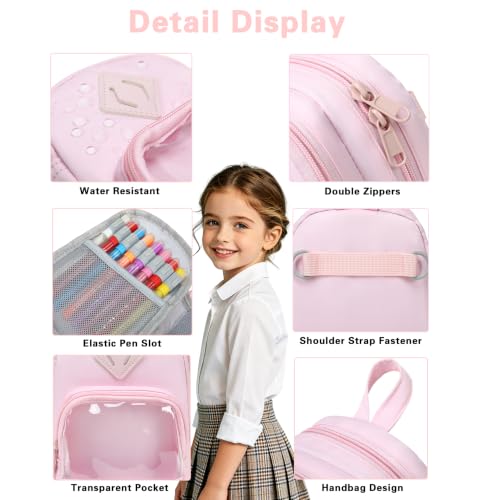 Large Capacity Kids Mini Backpack Pencil Case with Keychain - Pink