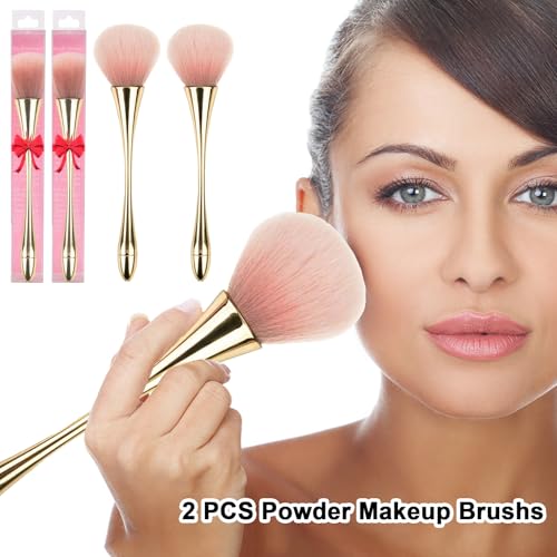 2 Pcs Large Mineral Powder Kabuki Makeup Brushes - Fluffy Foundation & Blush Brush Set