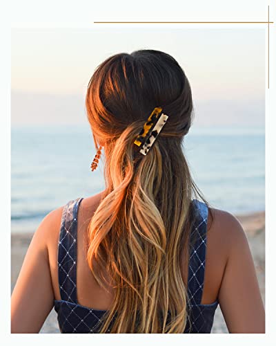 Tortoise Shell Hair Barrettes - 8 Pack Acetate Rectangle Hair Clips