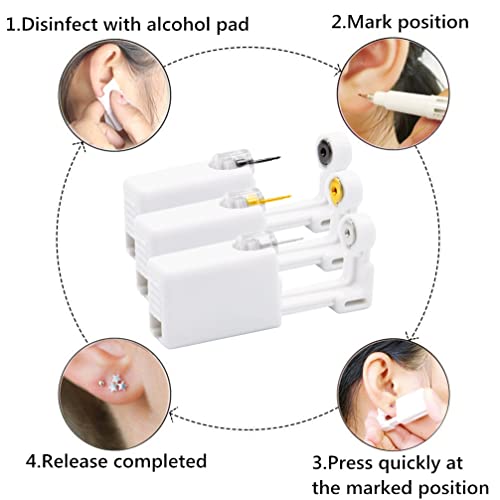 Gold Self Ear Piercing Gun Kit 4 Pack Disposable Ear Studs & Alcohol Cotton