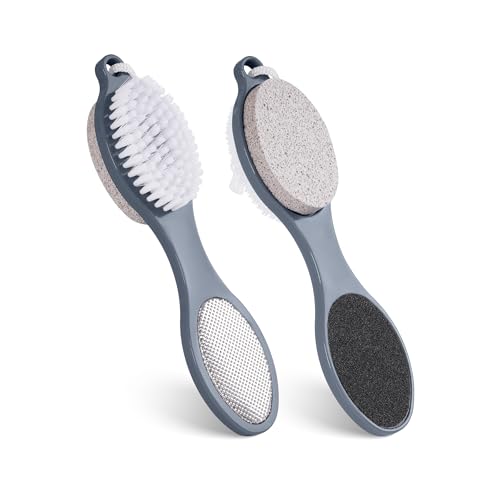 4-in-1 Foot Brush and Callus Remover Set - 2 Black Gray Foot Scrubbers by TaShow