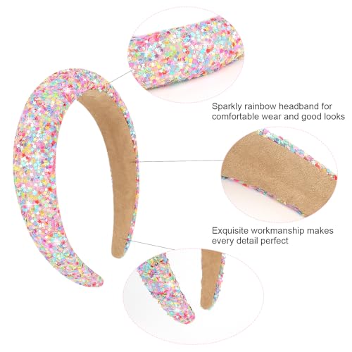 Jaciya Rainbow Sequin Headbands for Girls & Women Sparkly Wide Hair Accessory