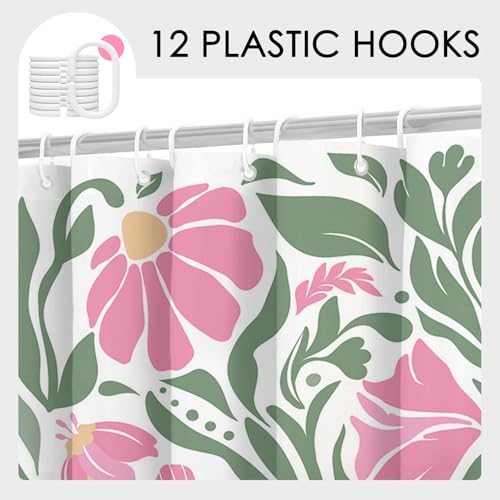 Mocsicka Boho Floral Shower Curtain - Pink 71x71 Inch, Waterproof
