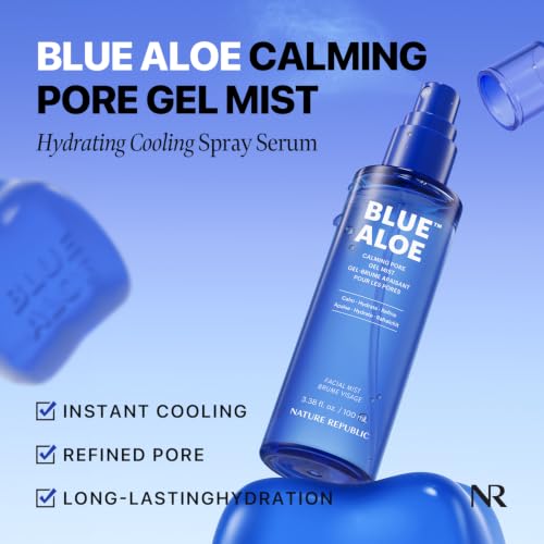 Nature Republic Blue Aloe Calming Pore Gel Mist - 3.38 Fl Oz Hydrating Spray Serum