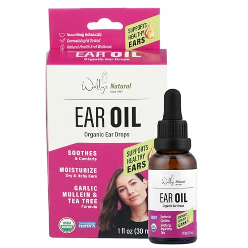 Wally's Natural Organic Ear Oil Drops for Adults - Soothes & Moisturizes, Garlic & Tea Tree, 1 Fl Oz