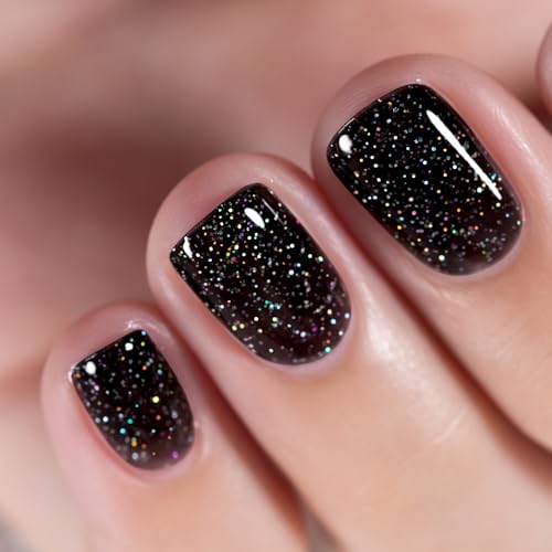 RARJSM Black Glitter Gel Nail Polish - Iridescent Rainbow Sparkle 15ML