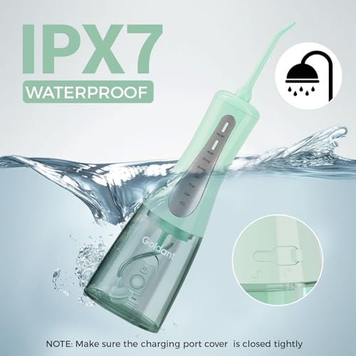 GOLDANT Green Portable Cordless Water Flosser with 350ML Tank 5 Modes IPX7 Waterproof