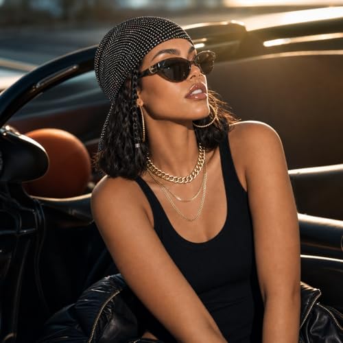 Colorful Black Rhinestone Head Scarf for Women - Sparkly Bling Turban