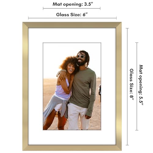Americanflat 6x8 Gold Picture Frame with Mat for 4x6 Photos
