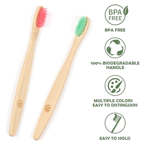Navona Eco-Friendly Bamboo Toothbrushes - 10 Pack for Kids & Adults
