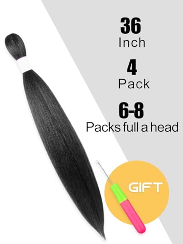 KAVSORAPI 36 Inch Pre-Stretched Braiding Hair 1B - 4 Packs