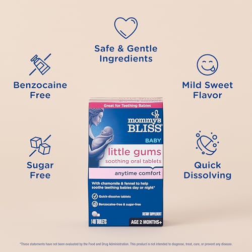 Mommy's Bliss Little Gums Teething Tablets 140 Count (Pack of 2) - Sugar Free & Benzocaine-Free