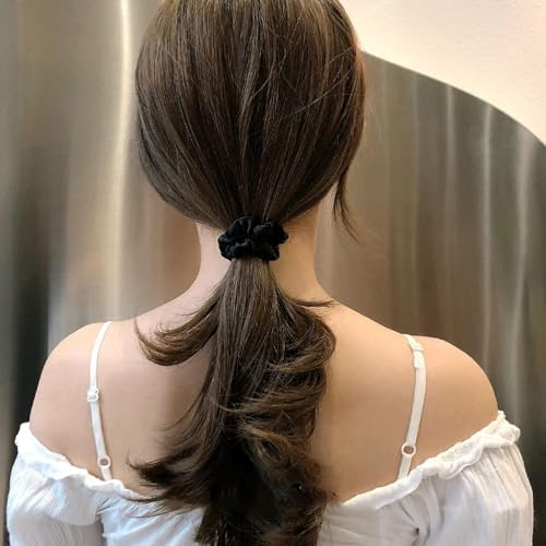 12-Pack Black Satin Hair Scrunchies for Women - Soft & Stretchy