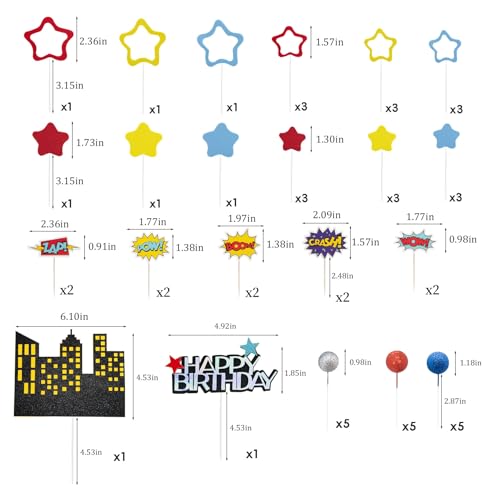 51PCS Superhero Birthday Cake Decorations Set for Kids