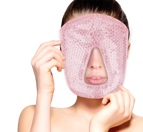 FOMI Pink Full Facial Mask w/o Eye Holes | Hot & Cold Therapy for Migraine Relief, Puffiness & Stress