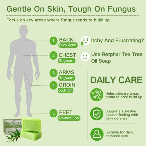Retphar Antifungal Tea Tree Oil Soap Bar - 4.2 Oz (2 Pack)